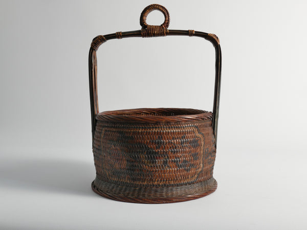 Early 20th Century Chinese Woven Betrothal or Wedding Basket with Peony and Bird Motif