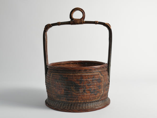 Early 20th Century Chinese Woven Betrothal or Wedding Basket with Peony and Bird Motif