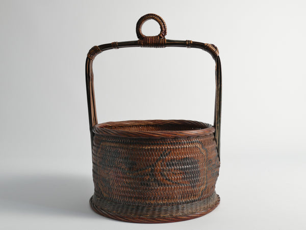 Early 20th Century Chinese Woven Betrothal or Wedding Basket with Peony and Bird Motif
