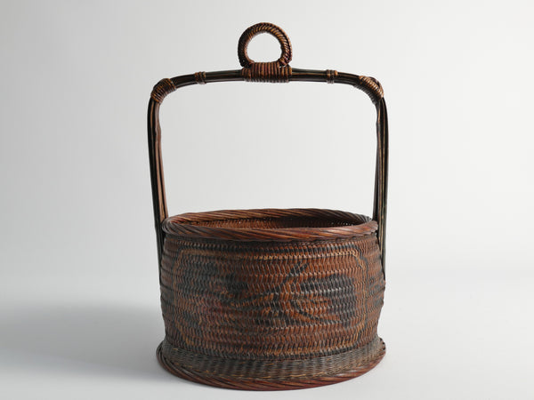 Early 20th Century Chinese Woven Betrothal or Wedding Basket with Peony and Bird Motif