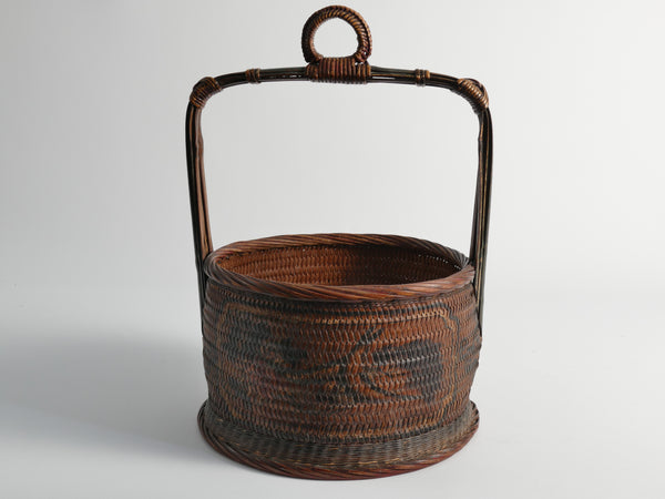 Early 20th Century Chinese Woven Betrothal or Wedding Basket with Peony and Bird Motif