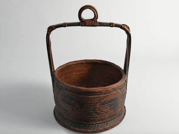 Early 20th Century Chinese Woven Betrothal or Wedding Basket with Peony and Bird Motif