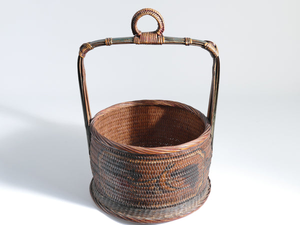 Early 20th Century Chinese Woven Betrothal or Wedding Basket with Peony and Bird Motif