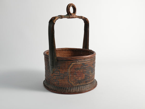 Early 20th Century Chinese Woven Betrothal or Wedding Basket with Peony and Bird Motif