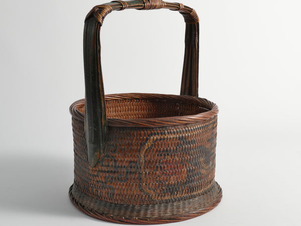 Early 20th Century Chinese Woven Betrothal or Wedding Basket with Peony and Bird Motif