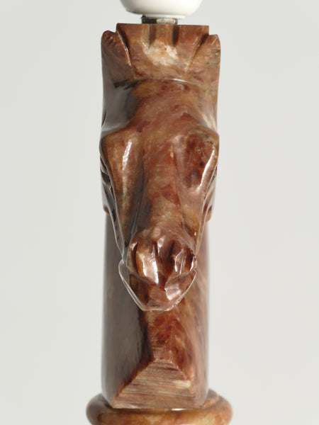 Hand-carved Brown Alabaster Knight Horse Head Table Lamps, Nordiska Kompaniet, Set of 2. 1970´s