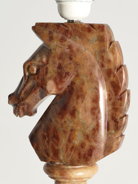 Hand-carved Brown Alabaster Knight Horse Head Table Lamps, Nordiska Kompaniet, Set of 2. 1970´s