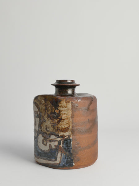 Earthenware Bottle Vase with Naive-Style Motifs