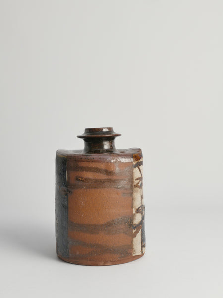 Earthenware Bottle Vase with Naive-Style Motifs