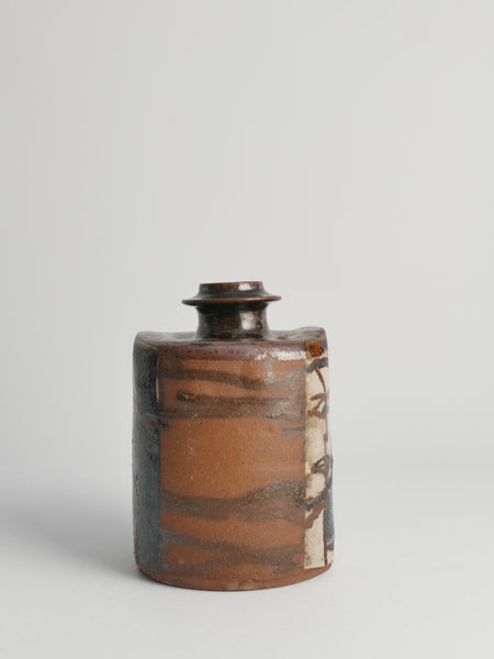 Earthenware Bottle Vase with Naive-Style Motifs