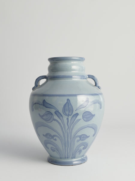 French Blue Floral Motif Vase by Upsala Ekeby