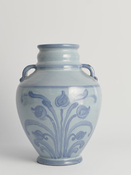French Blue Floral Motif Vase by Upsala Ekeby