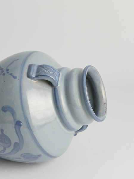 French Blue Floral Motif Vase by Upsala Ekeby