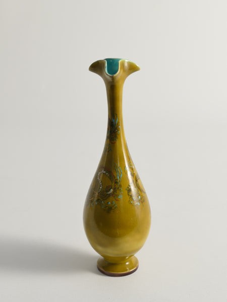 Chinoiserie Ochre Yellow Dragon Vase by Lambeth Doulton Faience, England 1880s