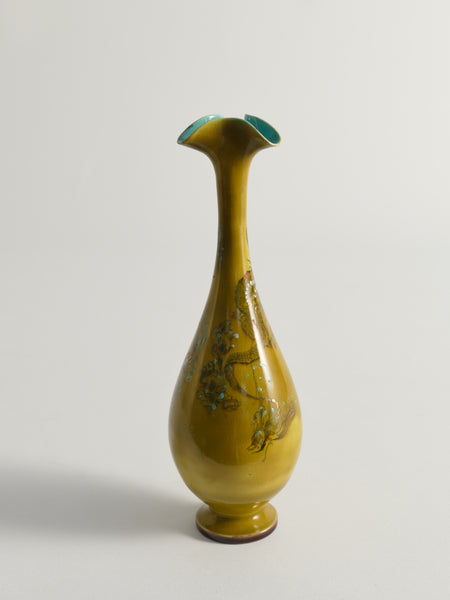 Chinoiserie Ochre Yellow Dragon Vase by Lambeth Doulton Faience, England 1880s