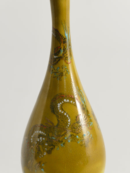 Chinoiserie Ochre Yellow Dragon Vase by Lambeth Doulton Faience, England 1880s