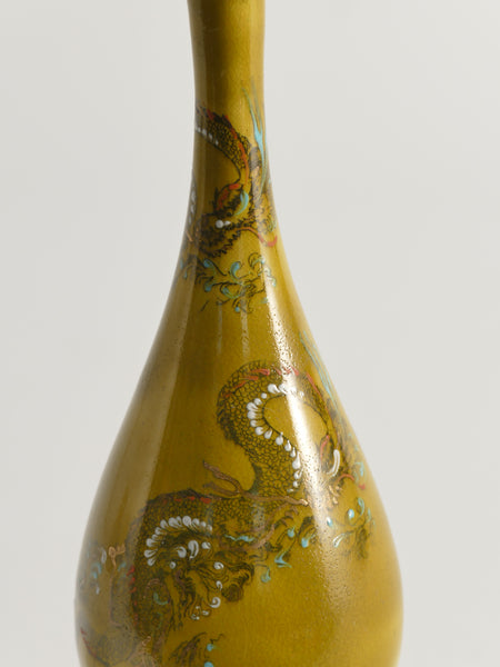 Chinoiserie Ochre Yellow Dragon Vase by Lambeth Doulton Faience, England 1880s