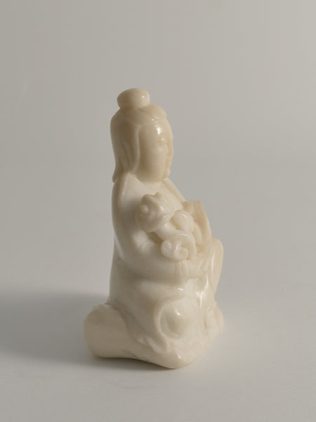 Hand-Carved White Alabaster Figure of Guanyin, China, Early 20th Century