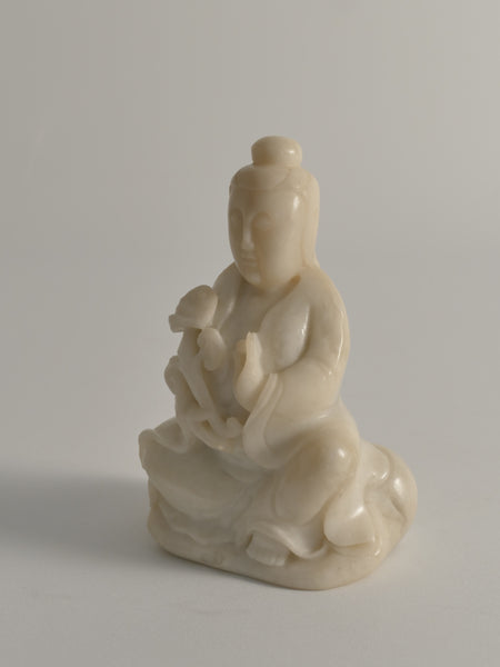 Hand-Carved White Alabaster Figure of Guanyin, China, Early 20th Century