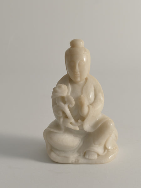 Hand-Carved White Alabaster Figure of Guanyin, China, Early 20th Century