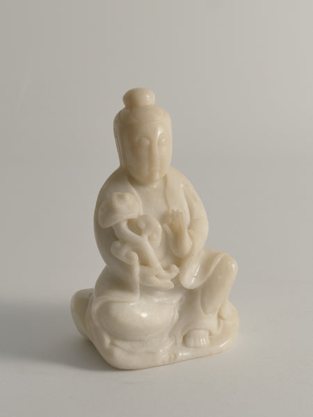 Hand-Carved White Alabaster Figure of Guanyin, China, Early 20th Century