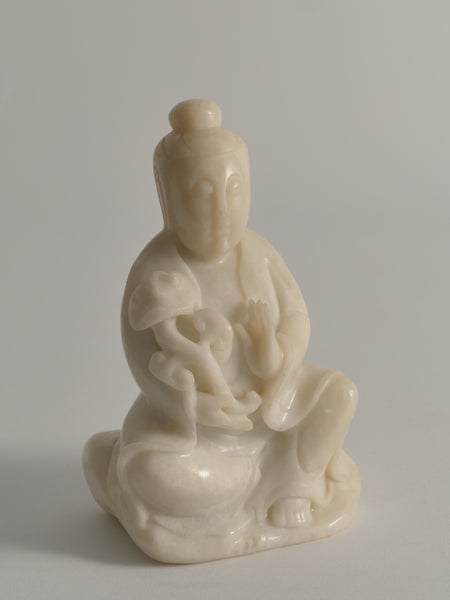 Hand-Carved White Alabaster Figure of Guanyin, China, Early 20th Century