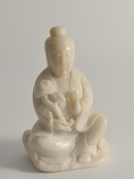 Hand-Carved White Alabaster Figure of Guanyin, China, Early 20th Century