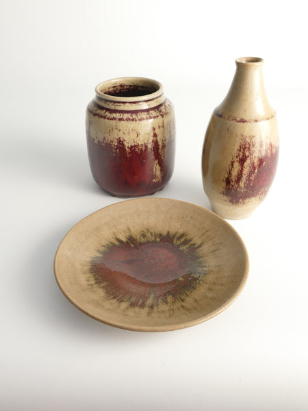 Unique Oxblood Glazed Stoneware Pieces, By Henning Nilsson, Set of 3
