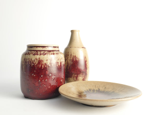 Unique Oxblood Glazed Stoneware Pieces, By Henning Nilsson, Set of 3