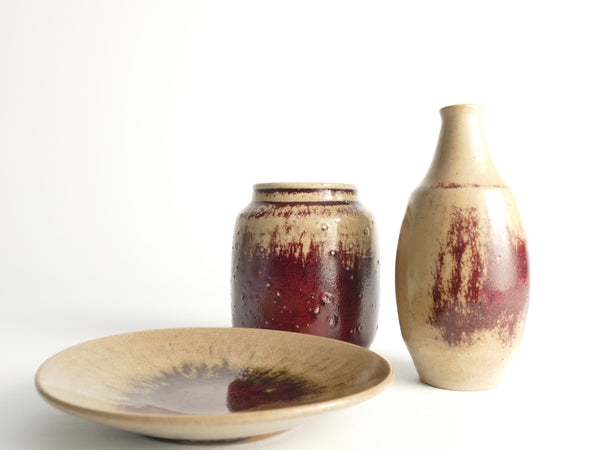 Unique Oxblood Glazed Stoneware Pieces, By Henning Nilsson, Set of 3