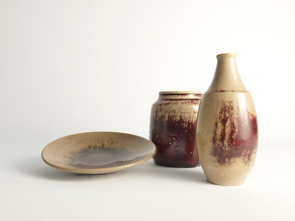 Unique Oxblood Glazed Stoneware Pieces, By Henning Nilsson, Set of 3