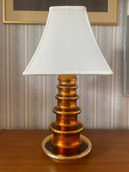 Copper-Hued Glass Table Lamp by Gustaf Leek for Orrefors, 1960s