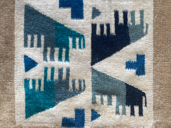 Gafsa Kilim Wall Hanging with Blue and Turquoise Figure Motifs