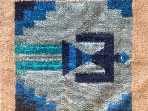 Gafsa Kilim Wall Hanging with Blue and Turquoise Figure Motifs