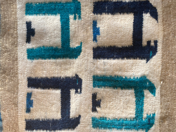 Gafsa Kilim Wall Hanging with Blue and Turquoise Figure Motifs