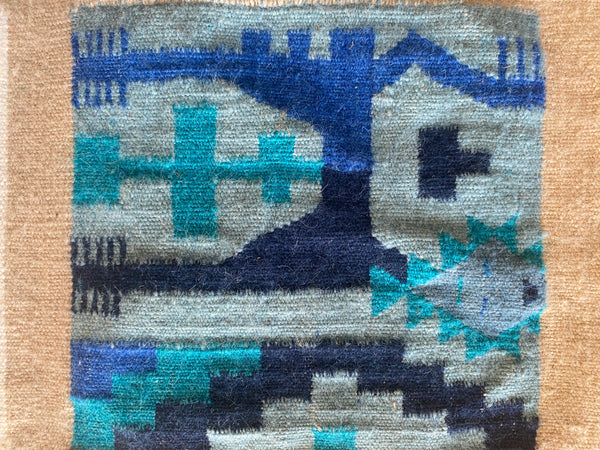 Gafsa Kilim Wall Hanging with Blue and Turquoise Figure Motifs