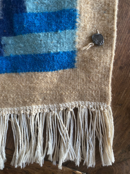 Gafsa Kilim Wall Hanging with Blue and Turquoise Figure Motifs