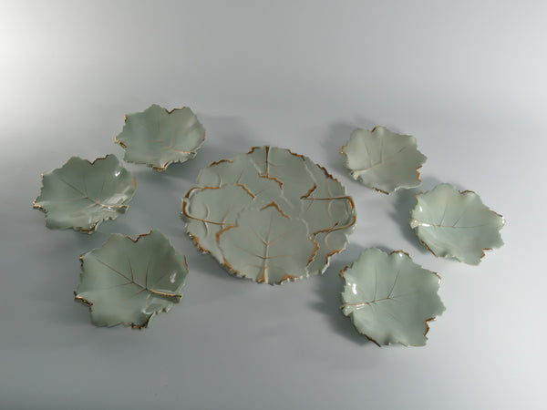 Art Deco Pistachio and Gold Leaf Plates Viloca Paris Caffarelli