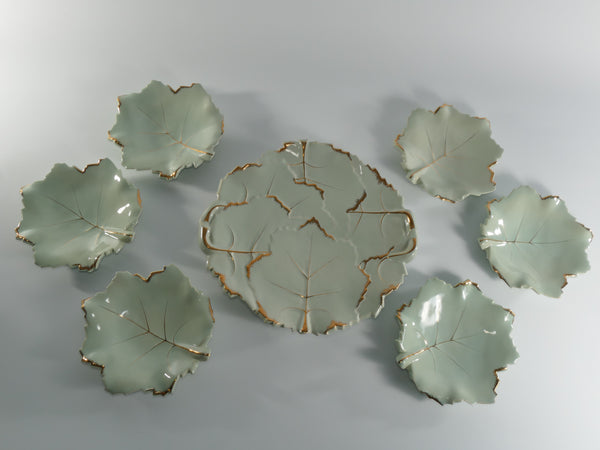 Art Deco Pistachio and Gold Leaf Plates Viloca Paris Caffarelli