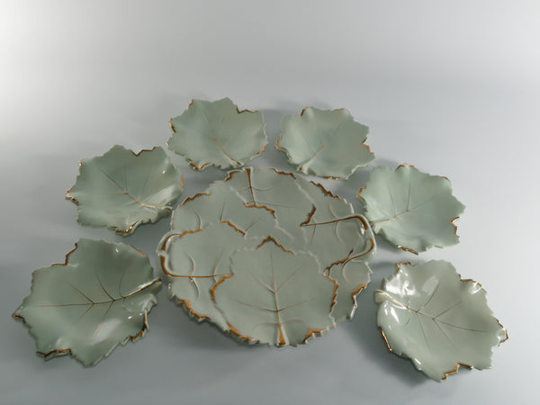 Art Deco Pistachio and Gold Leaf Plates Viloca Paris Caffarelli