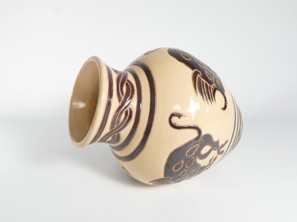 Vintage Ceramic Vase with Brown Bulls and Bands