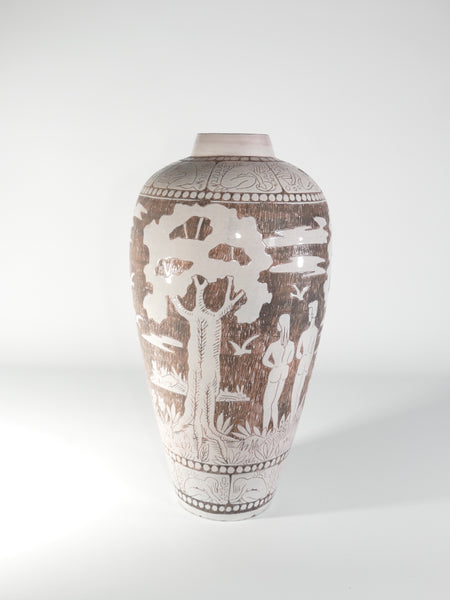 Brown and milky White Floor Vase by Sven Törngren, Törngren's pottery