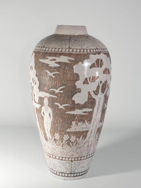 Brown and milky White Floor Vase by Sven Törngren, Törngren's pottery