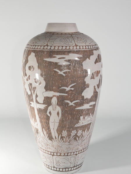 Brown and milky White Floor Vase by Sven Törngren, Törngren's pottery