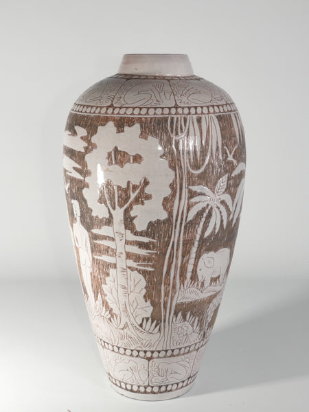 Brown and milky White Floor Vase by Sven Törngren, Törngren's pottery