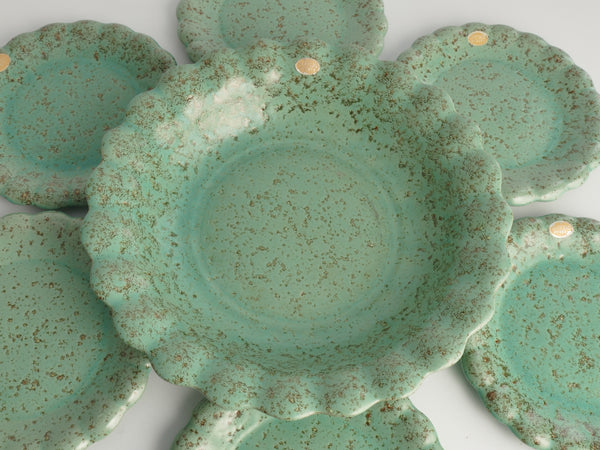 Celadon Green Earthenware Bowl & Plates, Nittsjö, Sweden, 1960s