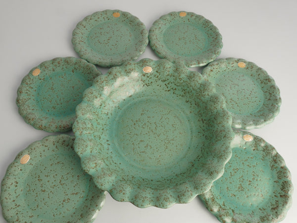 Celadon Green Earthenware Bowl & Plates, Nittsjö, Sweden, 1960s