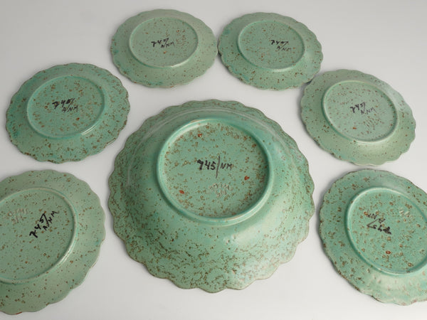 Celadon Green Earthenware Bowl & Plates, Nittsjö, Sweden, 1960s