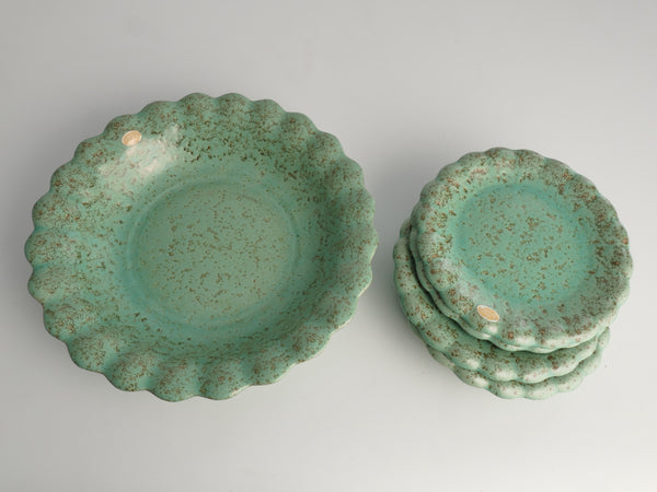 Celadon Green Earthenware Bowl & Plates, Nittsjö, Sweden, 1960s