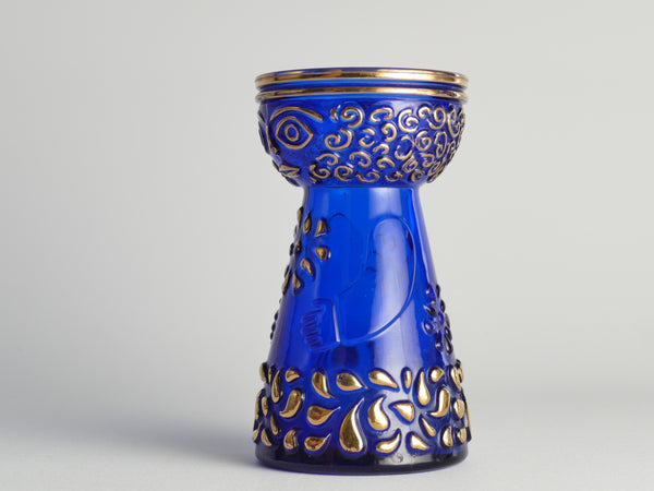 Mid-Century Modern Cobalt Blue and Gold Glass Hyacinth Vase by Walther Glas, Germany 1970s